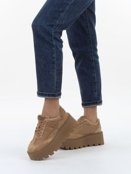 04-P117-2C BEIGE Кроссовки демисезонные женские (натуральная замша, натуральная кожа, текстиль)