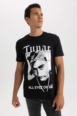 Футболка стандартного кроя с круглым вырезом и короткими рукавами Tupac Shakur - Defacto фото 3