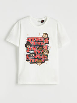Bisiklet Yaka Stranger Things Bask?l? Erkek ?ocuk Ti??rt