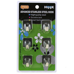 Крючок на липучке Квадрат, 6 штук, 2х2,5х1,5см, нерж., в блистере (Китай)