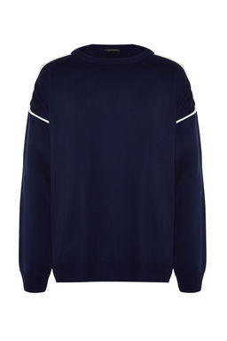 TRENDYOL MAN Siyah Oversize Bisiklet Yaka Biye Detayl? Triko Kazak TMNAW22KZ0142 - Trendyolmilla фото 16
