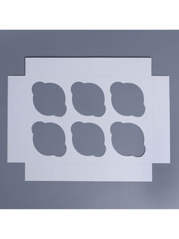 Цена за 5 шт. Коробка подарочная для 6 капкейков «Белые пионы», 25×17×10 см, с окном