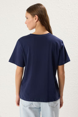 TRENDYOLMILLA Kahverengi %100 Pamuk Regular/Normal Kal?p Ay?c?k Nak?sl? Orme T-Shirt TWOSS25TS00088 фото 5