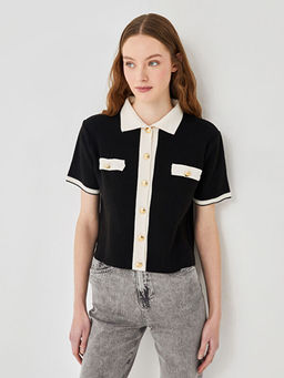 G?mlek Yaka Renk Bloklu Kad?n Triko H?rka