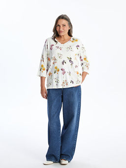 V Yaka Desenli Kad?n Bluz