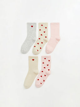 Kalp Desenli Kad?n Soket ?orap 5li