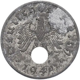 Монета 1 рейхспфенниг 1944 года A Германия