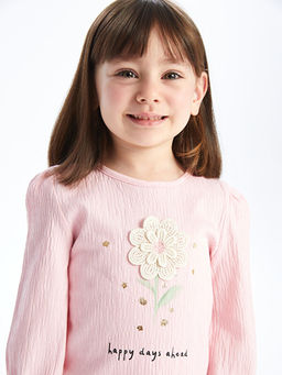 Bisiklet Yaka Uzun Kol Bask?l? K?z Bebek Ti??rt - Waikiki фото 2