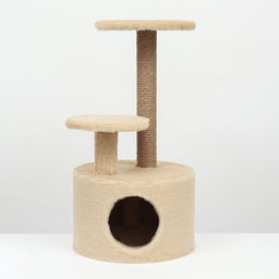 Комплекс для кошек с когтеточкой, с круглым домом, 2 полками, 42 х 42 х 90 см, бежевый - Simaland фото 9
