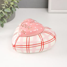 Шкатулка для украшений Розовое сердце в горошек, в клеточку, керамика, 15.7?15.3?8.2 см