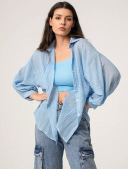 K12452 Рубашка OVER SIZE ГОЛУБОЙ