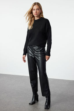 Siyah Genis Kal?p Yumusak Dokulu Basic Triko Kazak TWOAW23KZ00185