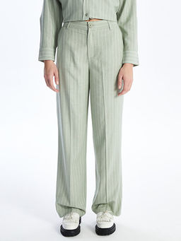 Standart Fit ?izgili Keten Kar???ml? Kad?n Pantolon - Waikiki фото 3