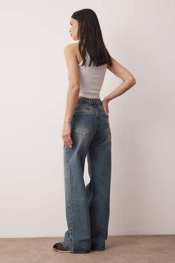 Koyu Mavi Yuksek Bel Wide Leg Palazzo Jeans TWOAW26JE00269 - Trendyolmilla фото 4