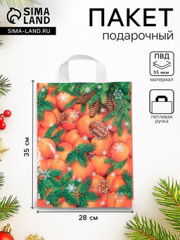 Цена за 25 шт. Пакет подарочный «Новогодний десерт», полиэтиленовый с петлевой ручкой, 28×35 см