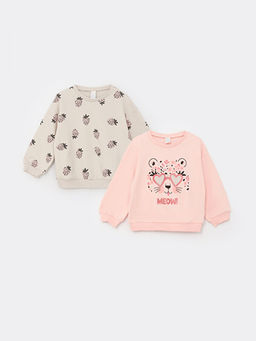 Bisiklet Yaka Uzun Kollu Bask?l? K?z Bebek Sweatshirt 2li