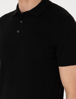 Siyah Slim Fit %100 Pamuk Polo Yaka Triko Ti__rt