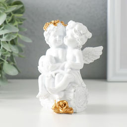 Фигурка полистоун «Белоснежные ангелочки на брёвнышке - сердце и ключик», 7.5×7×10.5 см