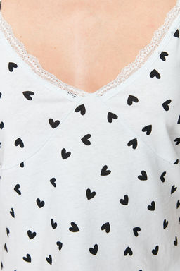 Trendyolmilla Beyaz %100 Pamuklu Kalpli Dantelli Ip Ask?l? Sortlu Orme Pijama Tak?m? THMSS24PT00106  фото 4