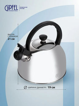 8645 GIPFEL Чайник для кипячения воды ESSEN 2.5л со свистком, с индукционным дном. Материал: нержавеющая сталь 18/10. Материал ручки: бакелит. Толщина: 0,4мм  фото 3