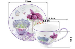 Чайн. наб. 12 пр. 300 мл "Лаванда" на ножке, NEW BONE CHINA