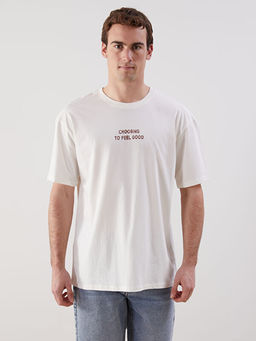 Bisiklet Yaka Bask?l? Penye Erkek Ti??rt