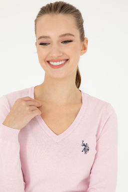 Женский розовый базовый свитер с v-образным вырезом Неожиданная скидка в корзине - U.s. polo assn фото 2