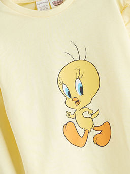 Bisiklet Yaka Tweety Bask?l? F?rf?rl? K?z Bebek Bluz ve Tayt 2li