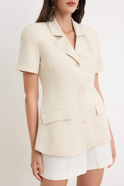 Bej Keten Kar?s?ml? Astarl? K?sa Kollu Blazer Ceket TWOSS26BC00044