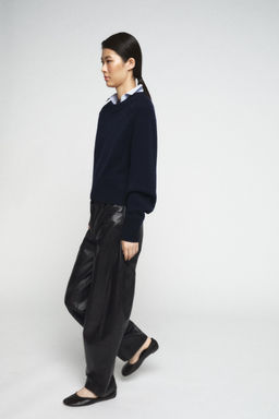 ZW COLLECTION LIMITED EDITION LEATHER BARREL TROUSERS - Zara фото 12
