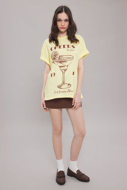 TRENDYOLMILLA Ac?k Sar? Bask?l? Oversize/Genis Kal?p Orme T-shirt TWOSS25TS00103 фото 2