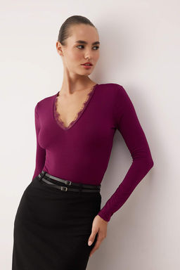 TRENDYOLMILLA Siyah Orme Danteli Yaka Detayl? Body TPRAW25BD00007  фото 16