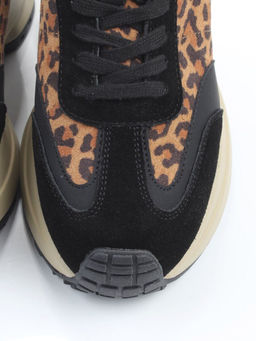 04-PCML24-1 BLACK/LEOPARD Кроссовки демисезонные женские (натуральная замша, натуральная кожа, байка)