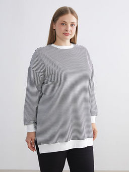 B?y?k Beden ?izgili Kad?n Sweatshirt Tunik