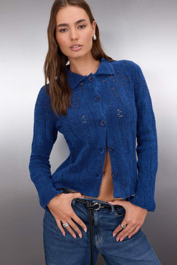 Indigo Fitted/Vucuda Oturan Buklet Iplikli Triko H?rka TWOAW26HI00192