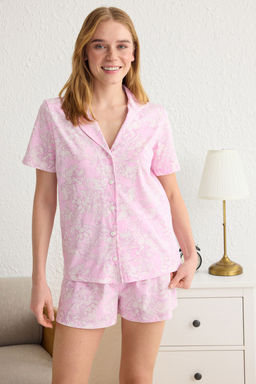 Trendyolmilla Lacivert %100 Pamuklu Etnik Desenli Sortlu Orme Pijama Tak?m? THMSS25PT00098  фото 3
