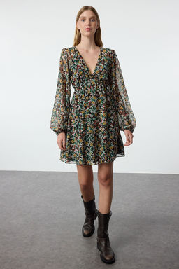 TRENDYOLMILLA Turuncu Etnik Desenli Belden Ac?lan Sifon Astarl? Mini Dokuma Elbise TWOSS23EL00519  фото 24