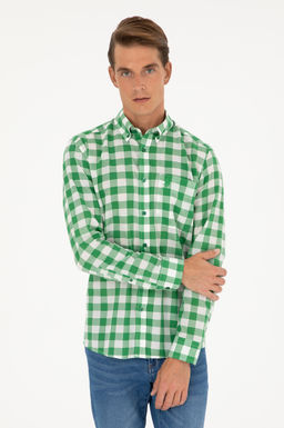 Мужская зеленая рубашка с длинным рукавом Неожиданная скидка в корзине