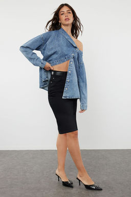 Siyah Gabardin Dokuma Mini Boy Etek TWOSS24ET00243