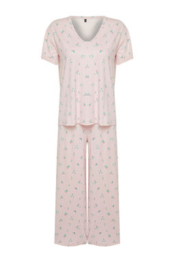 Trendyolmilla Pudra-Cok Renkli Cicekli Orme Pijama Tak?m? THMSS24PT00231 фото 12