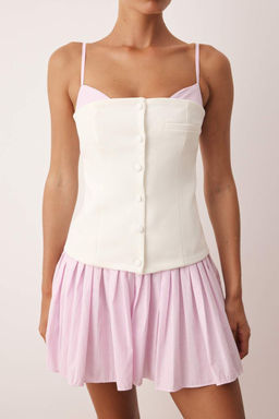 Trendyolmilla Beyaz-Mavi Piliseli Mini Dokuma Elbise TWOSS25EL00807 фото 10