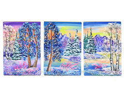 Магнит "Зима" с каменной крошкой 70*95мм. Радуга камня