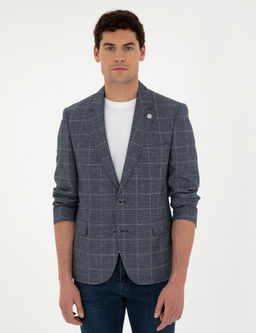 Lacivert Slim Fit Y_n Keten Kar___ml_ Ceket