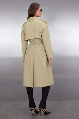 Ac?k Haki Cizgili Astarl? Kruvaze Oversize Uzun Trenckot TWOAW26TR00019 - Trendyolmilla фото 4