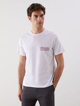 Bisiklet Yaka K?sa Kollu Bask?l? Penye Erkek Ti??rt