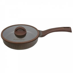 Сковорода с тефлоновым покрытием д22см "Stella", h5,2см, s0,32см, дно д20см, s0,4см, ручка из термостойкого пластика, стеклянная крышка, мокко (mokko) (Россия)