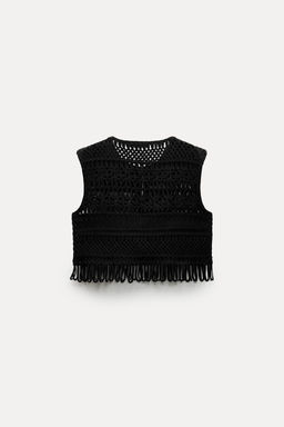 SHORT MACRAME VEST WITH FRINGING - Zara фото 4