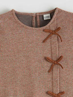 Bisiklet Yaka Fiyonk Detayl? K?z ?ocuk Elbise