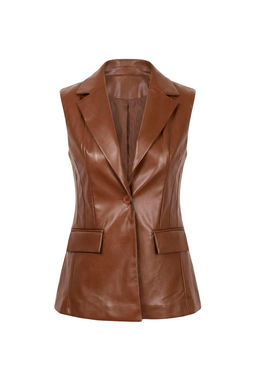 Koyu Kahverengi Dokuma Suni Deri Yelek TWOSS26YE00006