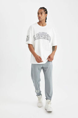 DeFactoFit NBA Los Angeles Lakers Oversize Genis Kal?p Bisiklet Yaka Bask?l? K?sa Pamuklu Kollu Tisort  фото 4